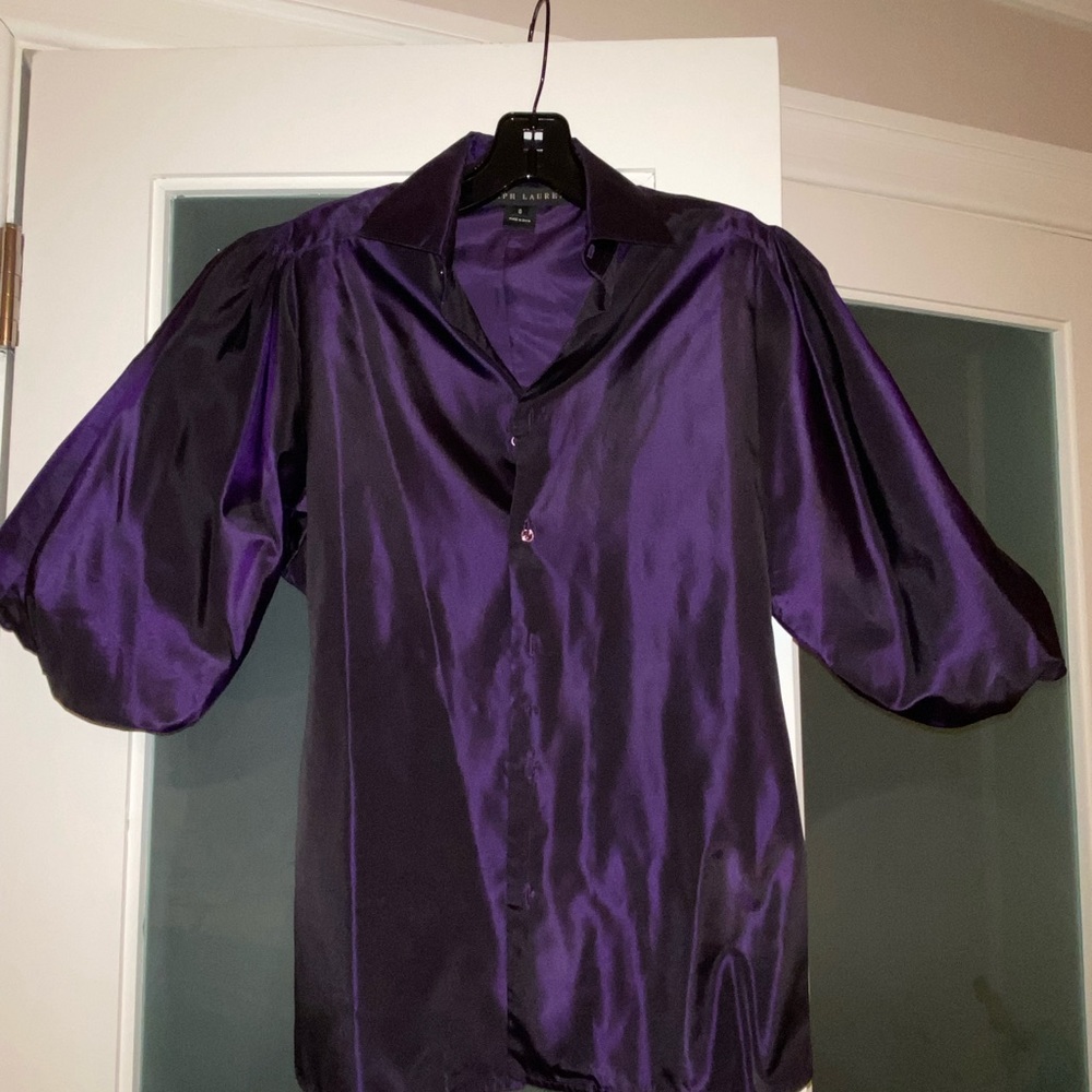Ralph Lauren elegant pure silk taffeta shirt with puffy sleeves